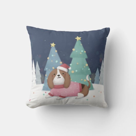 Vrolijk Kerstfeest: Beagle Illustratie Kunst Kussen (Voorkant)