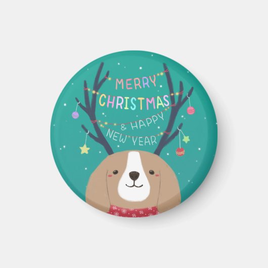 Vrolijk Kerstfeest: Beagle Illustratie Kunst Magneet (Voorkant)