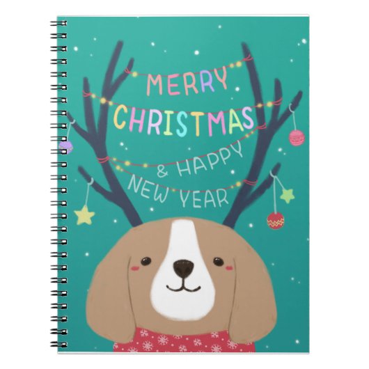 Vrolijk Kerstfeest: Beagle Illustratie Kunst Notitieboek (Voorkant)