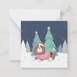Vrolijk Kerstfeest: Beagle Illustratie Kunst Notitiekaartje