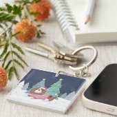 Vrolijk Kerstfeest: Beagle Illustratie Kunst Sleutelhanger (Voorkant Rechts)