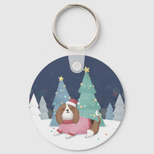 Vrolijk Kerstfeest: Beagle Illustratie Kunst Sleutelhanger