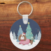 Vrolijk Kerstfeest: Beagle Illustratie Kunst Sleutelhanger (Voorkant)