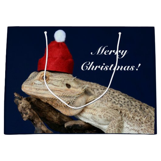 Vrolijk Kerstfeest Bearded Dragon Lizard - Santa H Groot Cadeauzakje (Voorkant)