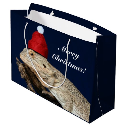 Vrolijk Kerstfeest Bearded Dragon Lizard - Santa H Groot Cadeauzakje (Achterkant Gekanteld)