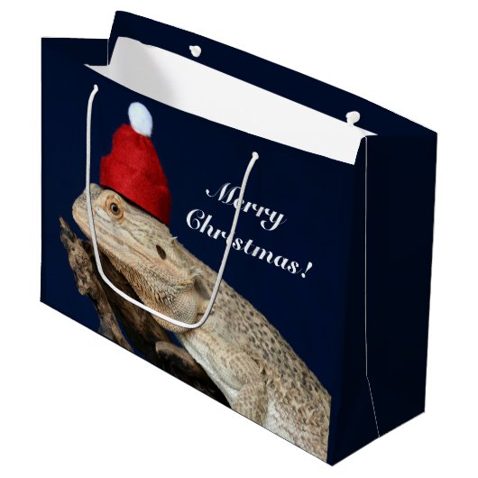 Vrolijk Kerstfeest Bearded Dragon Lizard - Santa H Groot Cadeauzakje (Voorkant Gekanteld)