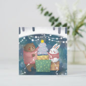 Vrolijk Kerstfeest: Beer & Bunny Kaart (Staand voorkant)