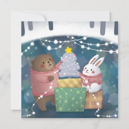 Vrolijk Kerstfeest: Beer & Bunny Kaart (Voorkant)