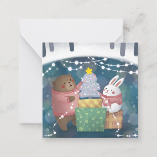 Vrolijk Kerstfeest: Beer & Bunny Notitiekaartje (Voorkant)