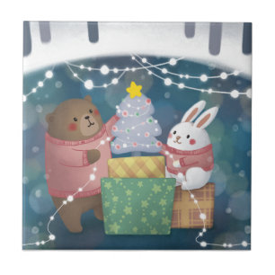 Vrolijk Kerstfeest: Beer & Bunny Tegeltje