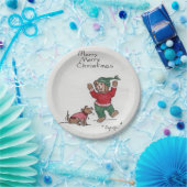 Vrolijk kerstfeest Beer Geniet van sneeuw Papieren Bordje (Feest)