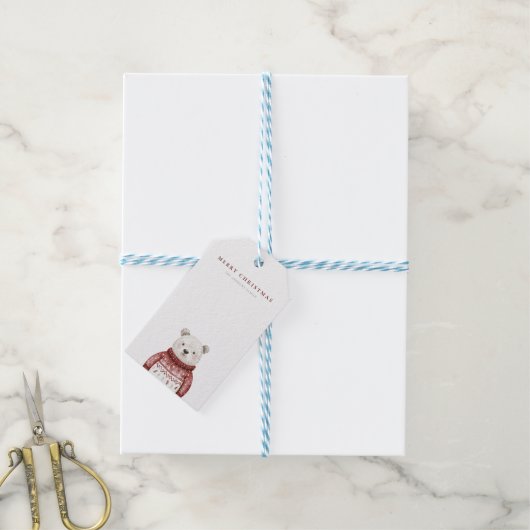 Vrolijk kerstfeest Beer in een trui Cadeaulabel (Met Touw)