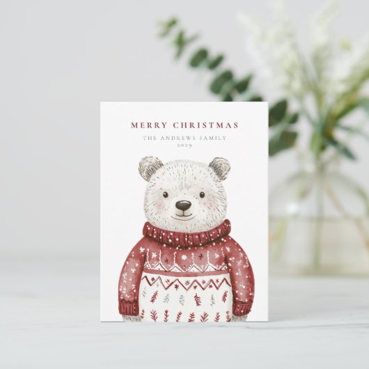 Vrolijk kerstfeest Beer in een trui Feestdagenkaart (Staand voorkant)
