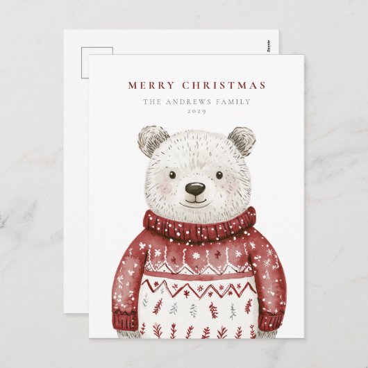 Vrolijk kerstfeest Beer in een trui Feestdagenkaart (Voorkant / Achterkant)