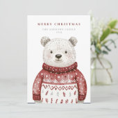 Vrolijk kerstfeest Beer in een trui Feestdagenkaart (Staand voorkant)