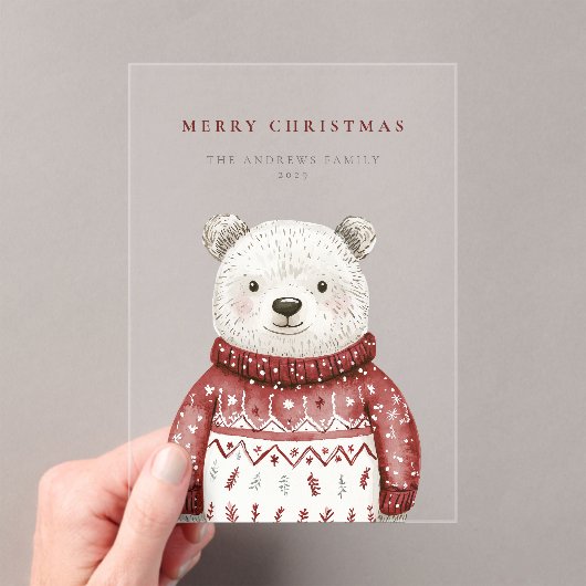 Vrolijk kerstfeest Beer in een trui vakantie Acryl Uitnodigingen (Insitu (Draagbaar))