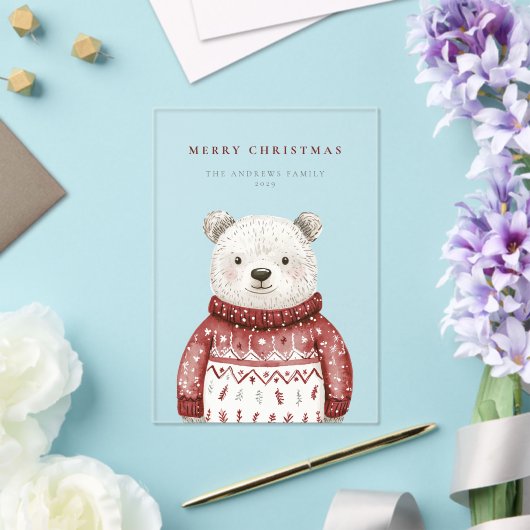 Vrolijk kerstfeest Beer in een trui vakantie Acryl Uitnodigingen (Insitu (Huwelijk))