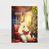 Vrolijk kerstfeest Beer lezen in een comfortabele  Kaart (Voorkant)