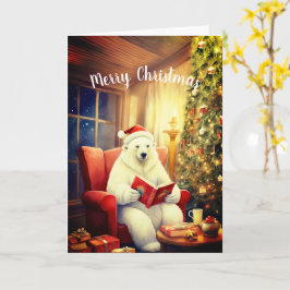 Vrolijk kerstfeest Beer lezen in een comfortabele Kaart