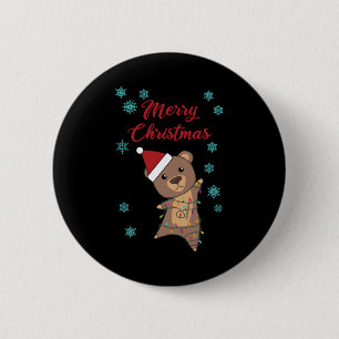 Vrolijk Kerstfeest Beer Sneeuw Winter Beer Teddy Ronde Button 5,7 Cm
