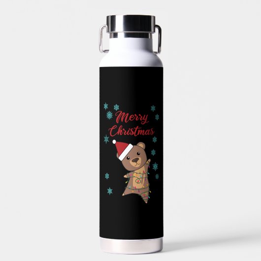 Vrolijk Kerstfeest Beer Sneeuw Winter Beer Teddy Waterfles (Voorkant)