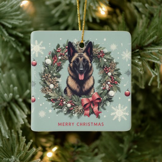 Vrolijk Kerstfeest Belgische Malinois Hond Xmas Keramisch Ornament (Boom)