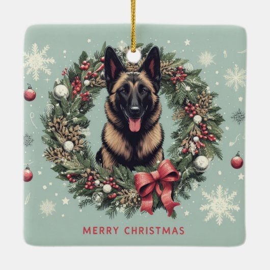 Vrolijk Kerstfeest Belgische Malinois Hond Xmas Keramisch Ornament (Achterkant)