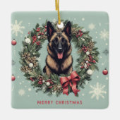 Vrolijk Kerstfeest Belgische Malinois Hond Xmas Keramisch Ornament (Voorkant)