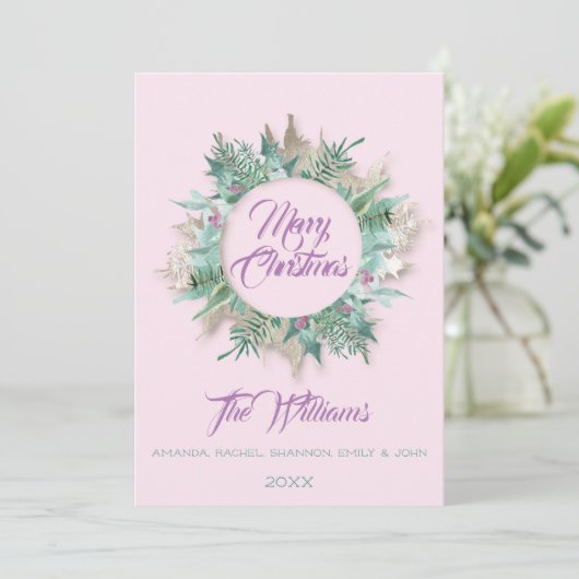 Vrolijk kerstfeest Belly Wreator Monogram Roze Paa Kaart (Staand voorkant)