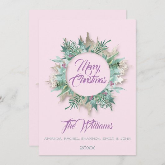 Vrolijk kerstfeest Belly Wreator Monogram Roze Paa Kaart (Voorkant / Achterkant)