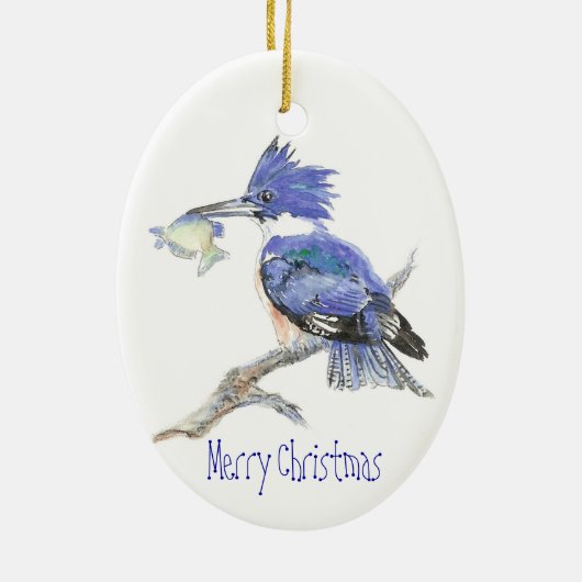 Vrolijk kerstfeest Belted Kingfisher - Bird, Natuu Keramisch Ornament (Achterkant)