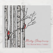 Vrolijk Kerstfeest Berken Bomen en Rode Kardinaal Sparkling Wijnetiket (Enkel label)