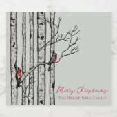 Vrolijk Kerstfeest Berken Bomen en Rode Kardinaal  Sparkling Wijnetiket (Enkel label)