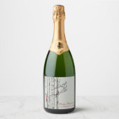 Vrolijk Kerstfeest Berken Bomen en Rode Kardinaal  Sparkling Wijnetiket (Voorkant)