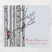 Vrolijk Kerstfeest Berken Bomen en Rode Kardinaal  Sparkling Wijnetiket (Enkel label)