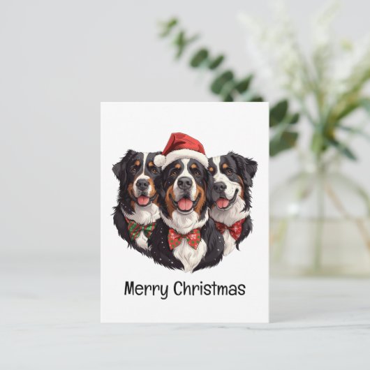 Vrolijk Kerstfeest Berner Sennenhonden Briefkaart (Staand voorkant)