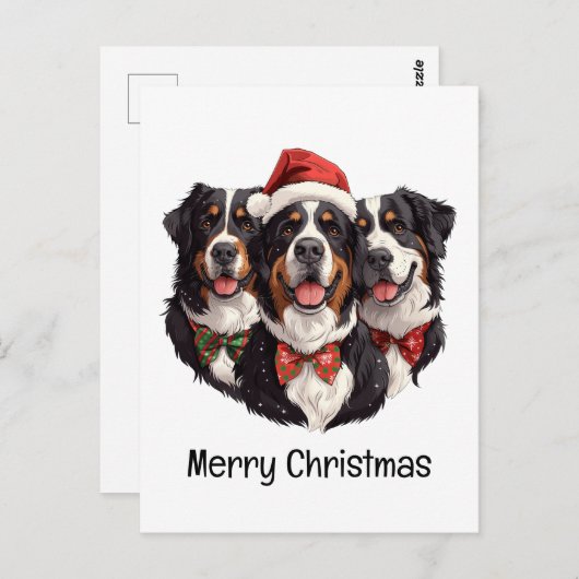 Vrolijk Kerstfeest Berner Sennenhonden Briefkaart (Voorkant / Achterkant)