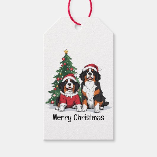 Vrolijk Kerstfeest Berner Sennenhonden Cadeaulabel (Voorkant)
