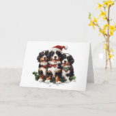 Vrolijk Kerstfeest Berner Sennenhonden Kaart (Gele Bloem)