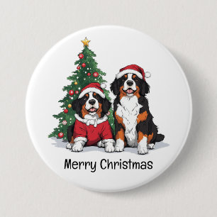 Vrolijk Kerstfeest Berner Sennenhonden Ronde Button 7,6 Cm