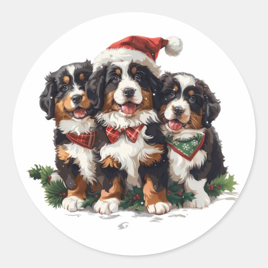 Vrolijk Kerstfeest Berner Sennenhonden Ronde Sticker (Voorkant)