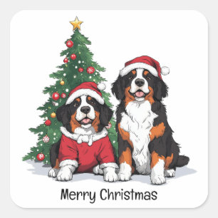 Vrolijk Kerstfeest Berner Sennenhonden Vierkante Sticker