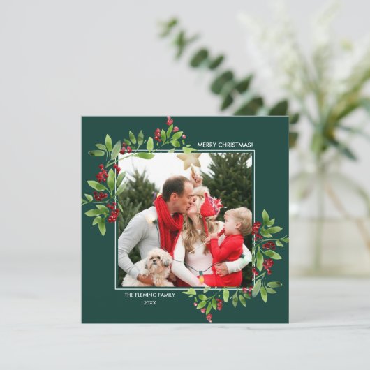 Vrolijk kerstfeest. Berry Branches flat-fotokaarte Kaart (Staand voorkant)