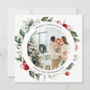 Vrolijk kerstfeest Berry Wreath Photo Holiday Kaar Feestdagenkaart