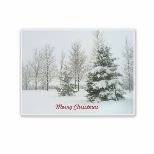 Vrolijk kerstfeest, besneeuwde bomen, sticker (Voorkant)