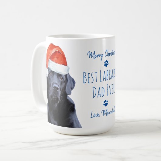 Vrolijk kerstfeest beste labrador papa ooit zwart koffiemok (Voorkant links)