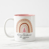 Vrolijk kerstfeest Beste leraar Overboege Regenboo Tweekleurige Koffiemok (Links)