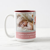 Vrolijk Kerstfeest Beste Oma in de Wereld 3 Foto Tweekleurige Koffiemok (Links)