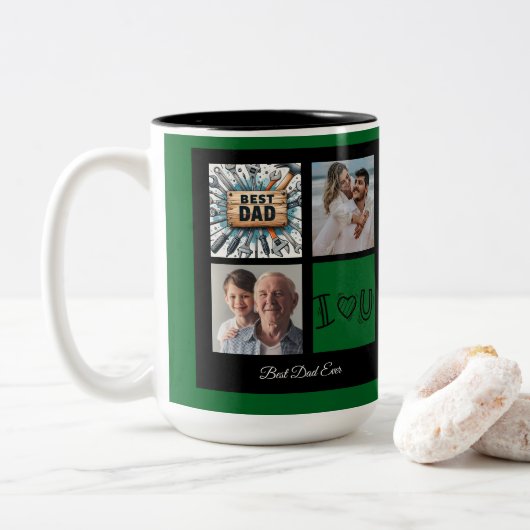 Vrolijk Kerstfeest Beste Papa Ooit Fotocollage Tweekleurige Koffiemok (Met donut)