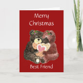 Vrolijk kerstfeest beste vriend, Teddy Bear Hugs Feestdagen Kaart (Voorkant)